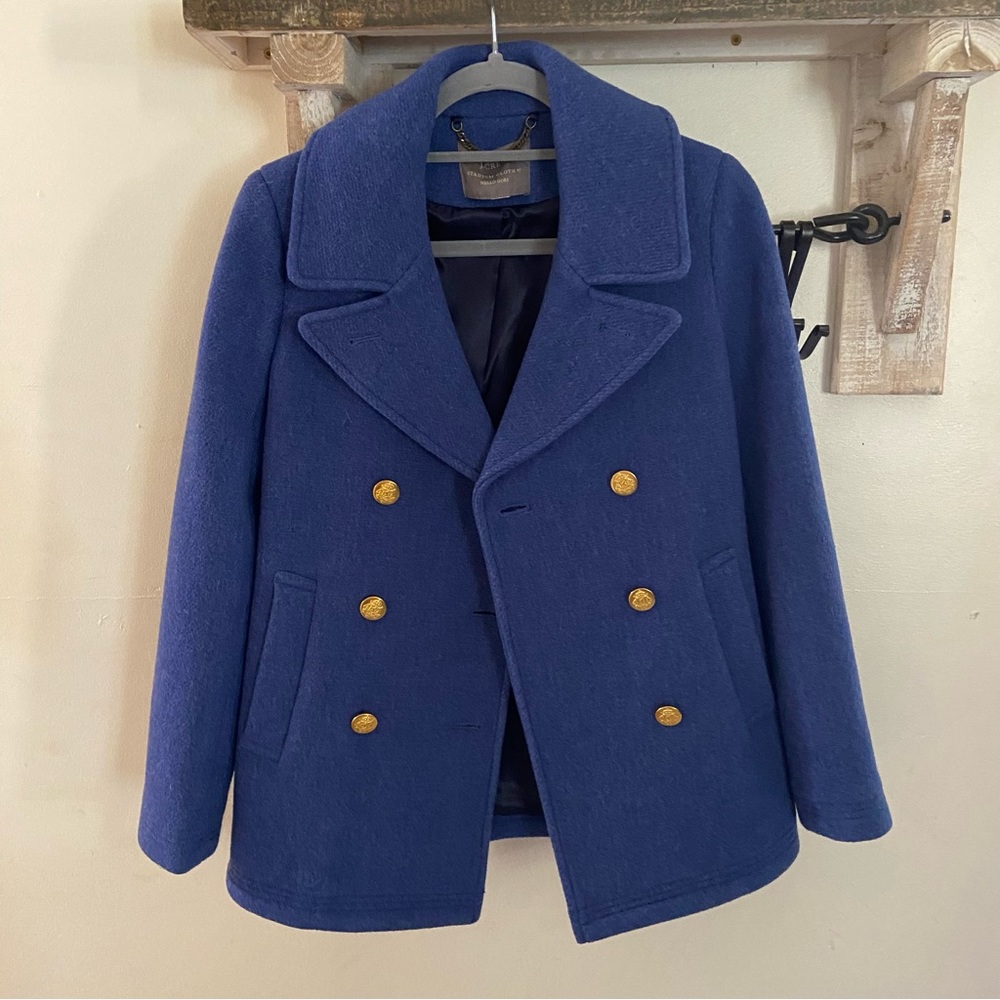 J.Crew Stadium Cloth by Nello Gori double breasted blue peacoat